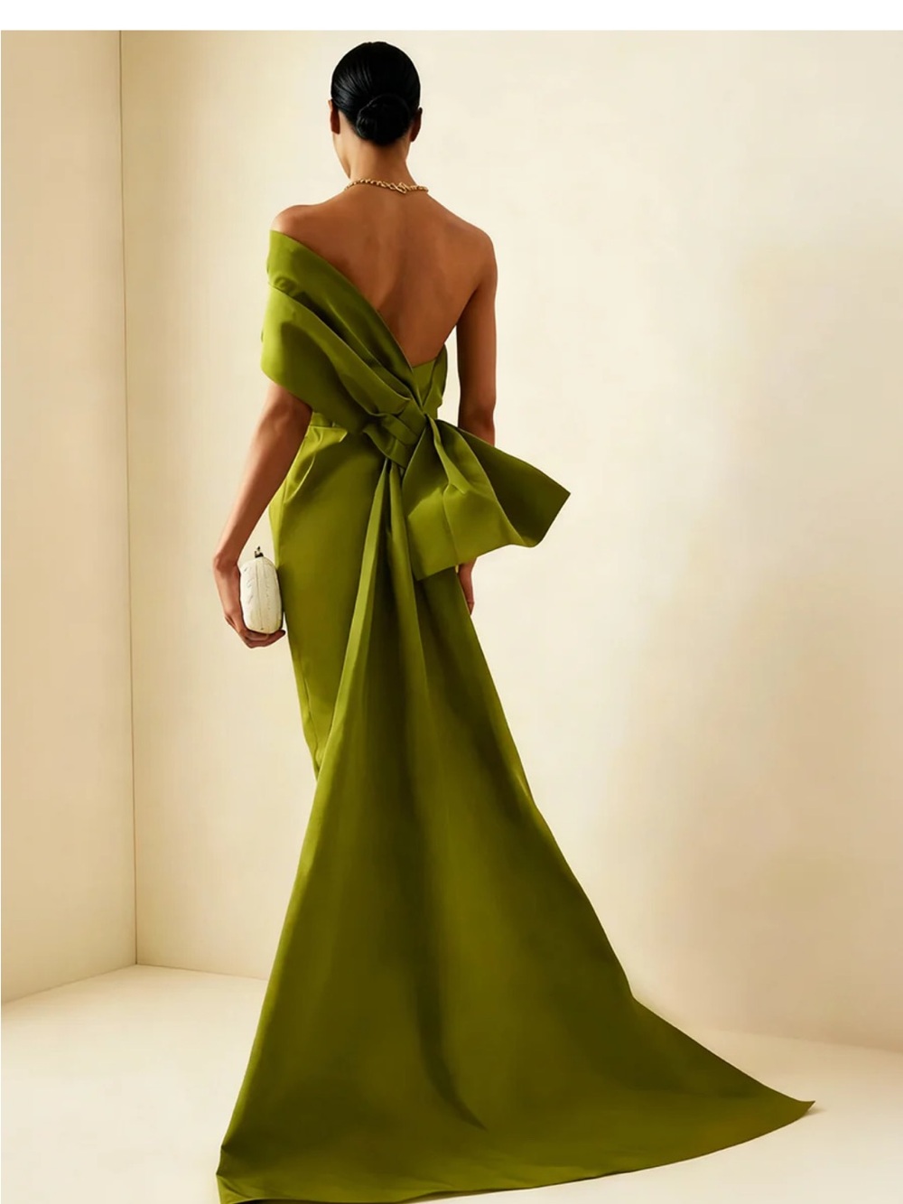 Off-Shoulder Olive Green Evening Gown - Picture 2 of 2